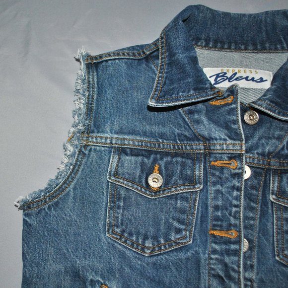 Vintage Express Bleus Jean Vest Size Medium 90s Y2K - Picture 7 of 9